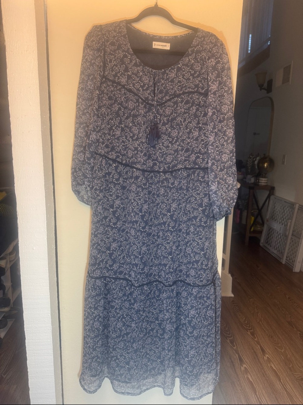 Lucky Brand Navy and White Printed Maxi Dress